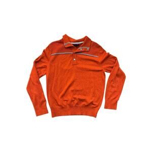 Banana Republic Men's Orange Gray Striped Merino Wool Henley Sweater Size Medium